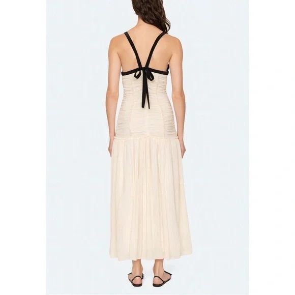 NWOT SEA New York Off-White Midi Silk-Blend Ruched Tatum Dress - Picture 6 of 8